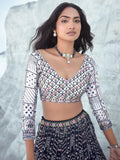 Astonishing Navy Blue Sequins Georgette Lehenga Choli With Dupatta - Zeel Clothing