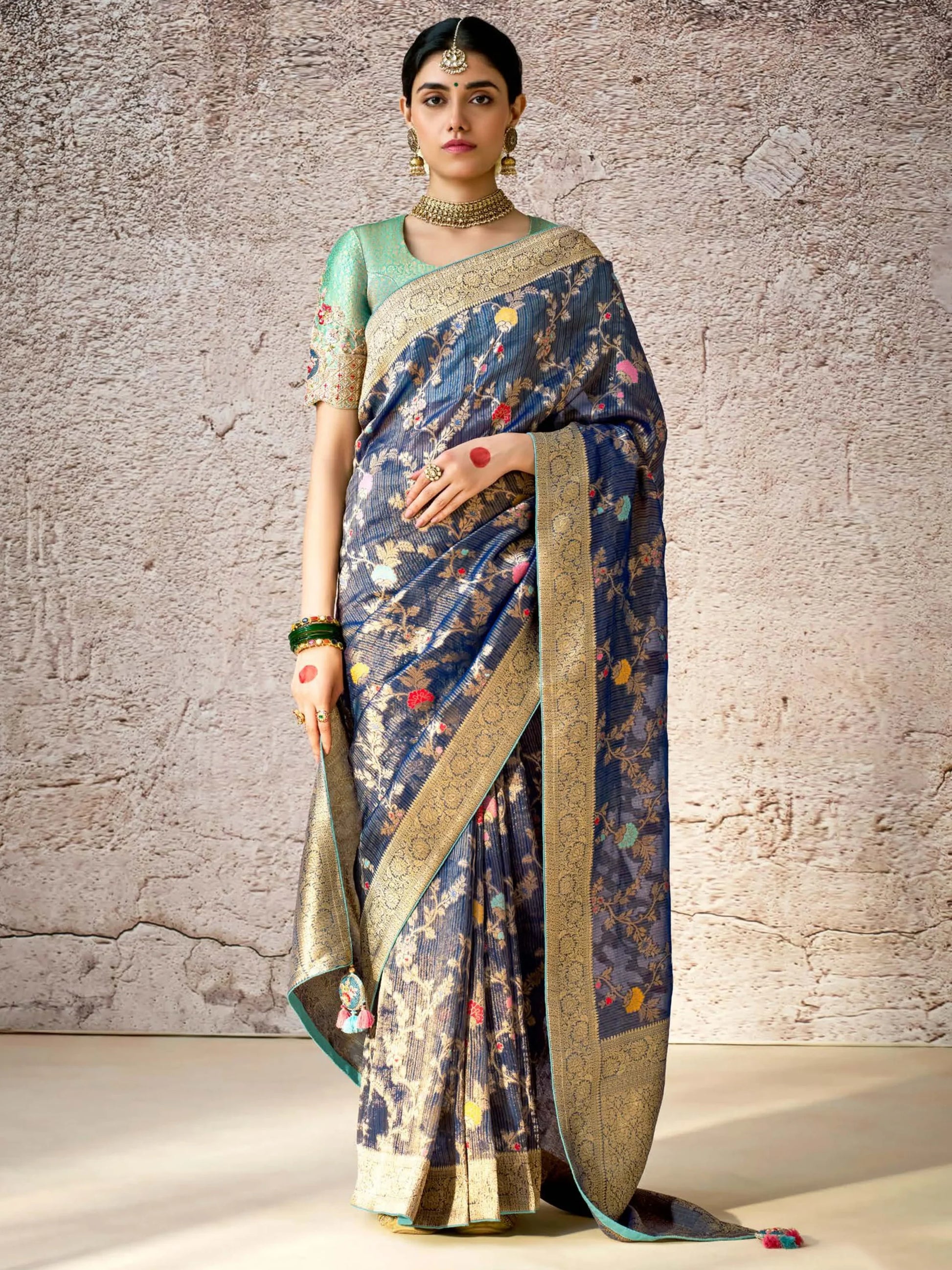 Astonishing Navy Blue Zari Weaving Silk Festival Wear Saree With Blouse - Zeel Clothing
