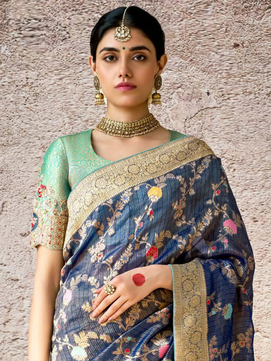 Astonishing Navy Blue Zari Weaving Silk Festival Wear Saree With Blouse - Zeel Clothing