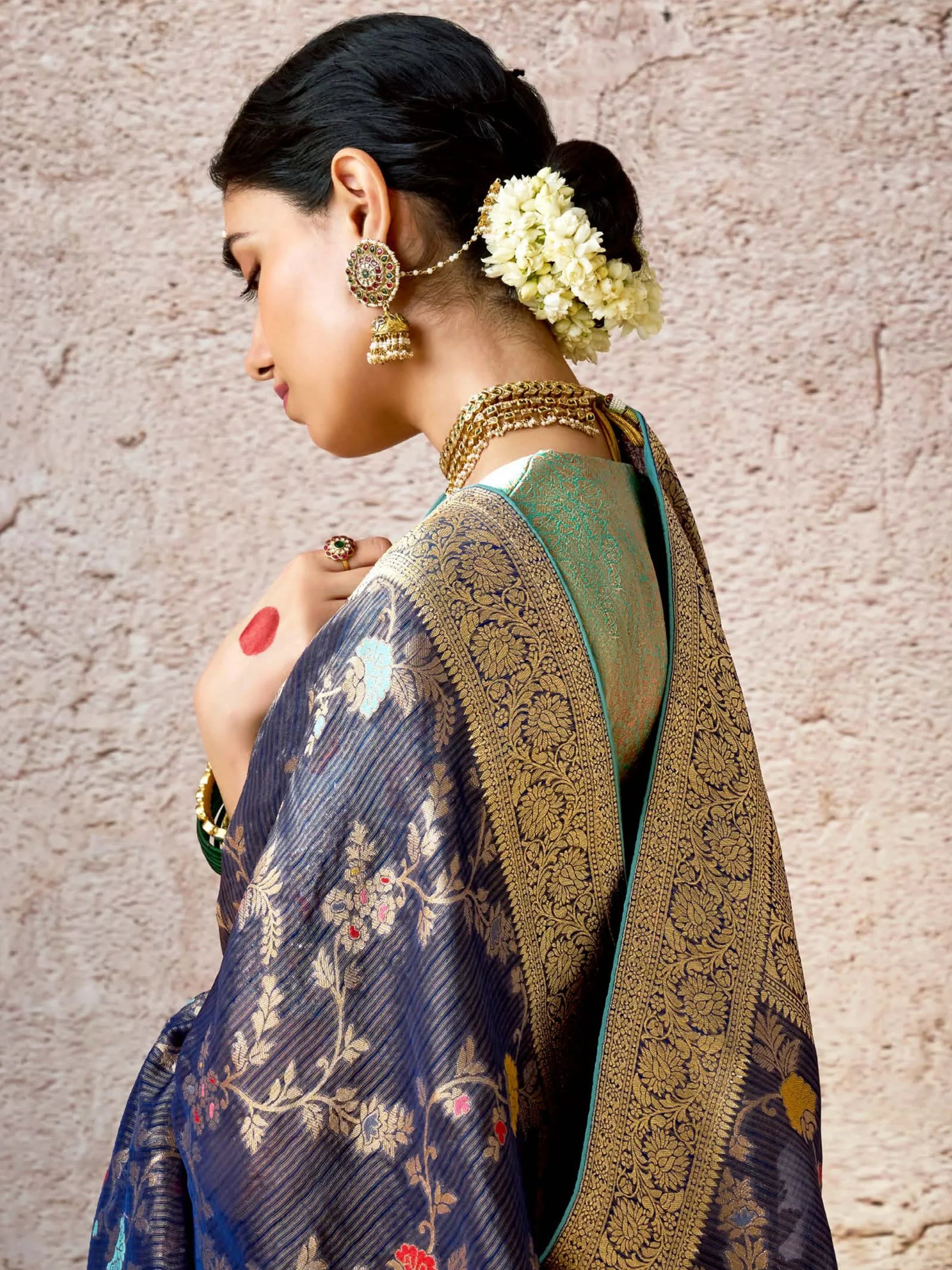 Astonishing Navy Blue Zari Weaving Silk Festival Wear Saree With Blouse - Zeel Clothing