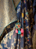 Astonishing Navy Blue Zari Weaving Silk Festival Wear Saree With Blouse - Zeel Clothing