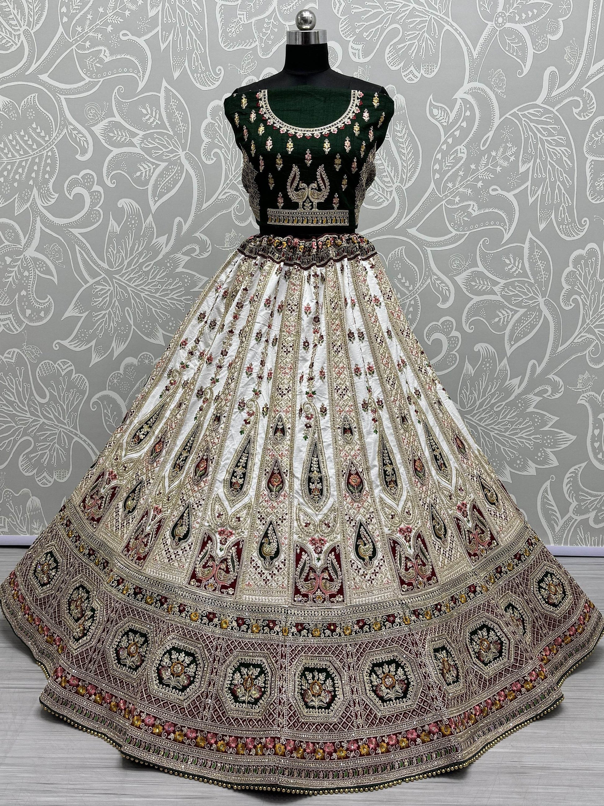 Astonishing Off-White Embroidered Silk Gujaratri Panetar Lehenga Choli - Zeel Clothing