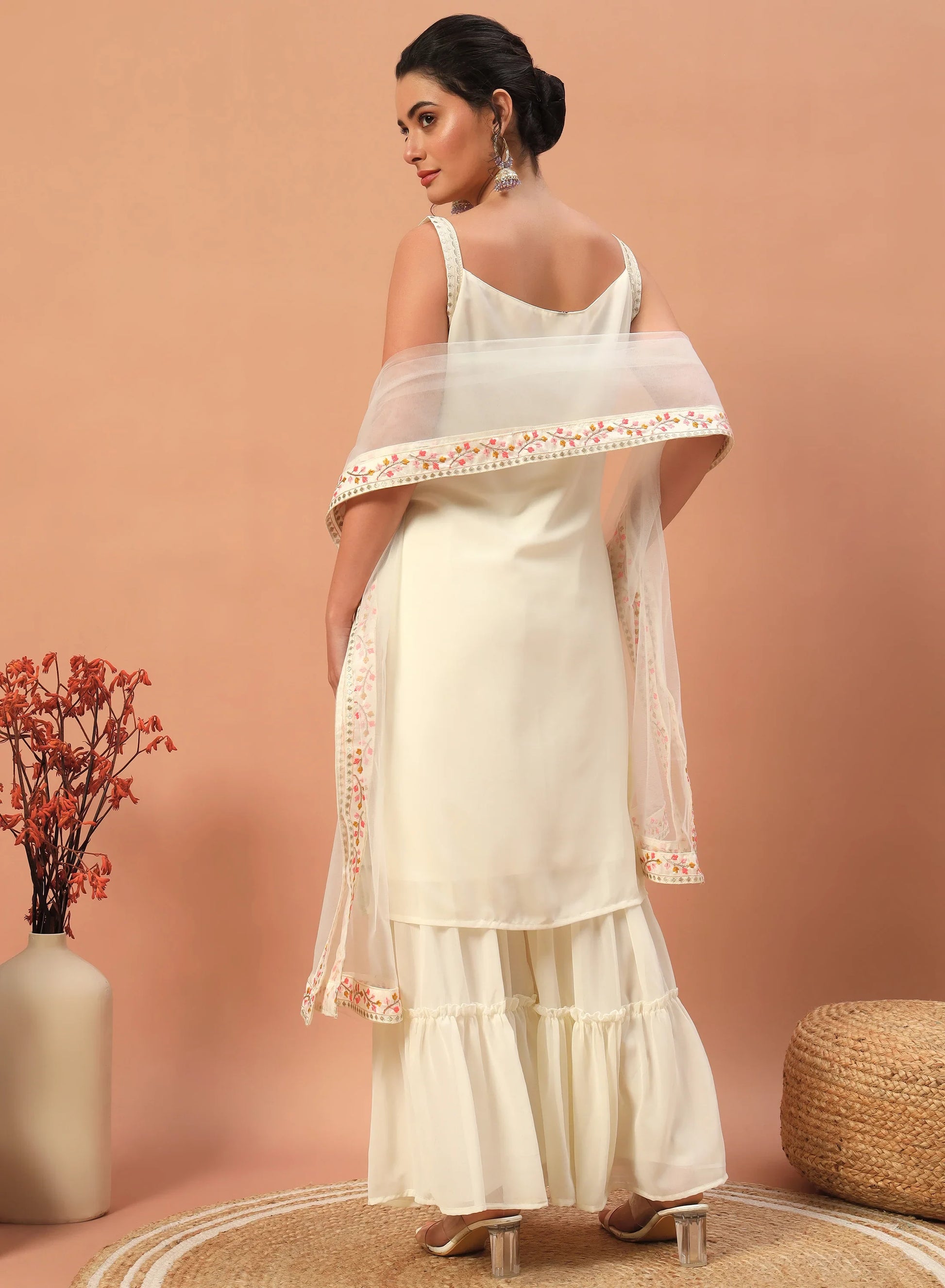 Astonishing Off-White Sequins Georgette Eid Special Sharara Suit - Zeel Clothing