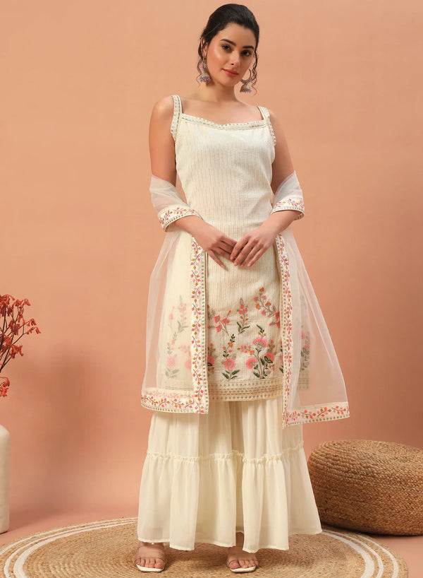 Astonishing Off-White Sequins Georgette Eid Special Sharara Suit - Zeel Clothing