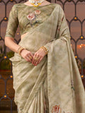 Astonishing Olive Green Printed Silk Festival Wear Saree With Blouse - Zeel Clothing
