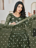 Astonishing Olive Green Zari Embroidered Jacquard Lehenga Choli - Zeel Clothing
