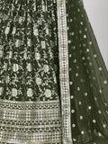 Astonishing Olive Green Zari Embroidered Jacquard Lehenga Choli - Zeel Clothing