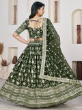 Astonishing Olive Green Zari Embroidered Jacquard Lehenga Choli - Zeel Clothing