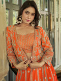 Astonishing Orange Chinnon Wedding Wear Lehenga Choli With Koti - Zeel Clothing