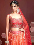 Astonishing Orange Digital Printed Organza Silk Lehenga Choli