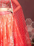 Astonishing Orange Digital Printed Organza Silk Lehenga Choli