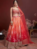 Astonishing Orange Digital Printed Organza Silk Lehenga Choli - Zeel Clothing