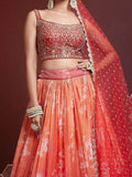 Astonishing Orange Digital Printed Organza Silk Lehenga Choli - Zeel Clothing
