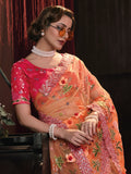 Astonishing Orange Sequins Net Engagements Wear Saree With Blouse - Zeel Clothing