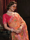 Astonishing Orange Sequins Net Engagements Wear Saree With Blouse - Zeel Clothing