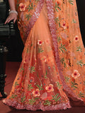 Astonishing Orange Sequins Net Engagements Wear Saree With Blouse - Zeel Clothing