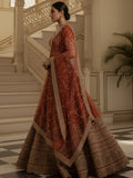 Astonishing Orange Thread Embroidery Silk Reception Lehenga Choli With Double Dupatta