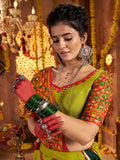 Astonishing Parrot Green Embroidered Cotton Navratri Special Lehenga Choli - Zeel Clothing