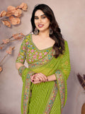 Astonishing Parrot Green Embroidered Georgette Saree With Blouse - Zeel Clothing