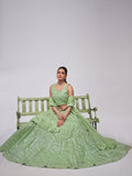 Astonishing Pastel Green Sequins Work Wedding Wear Lehenga Choli
