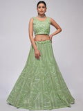 Astonishing Pastel Green Sequins Work Wedding Wear Lehenga Choli
