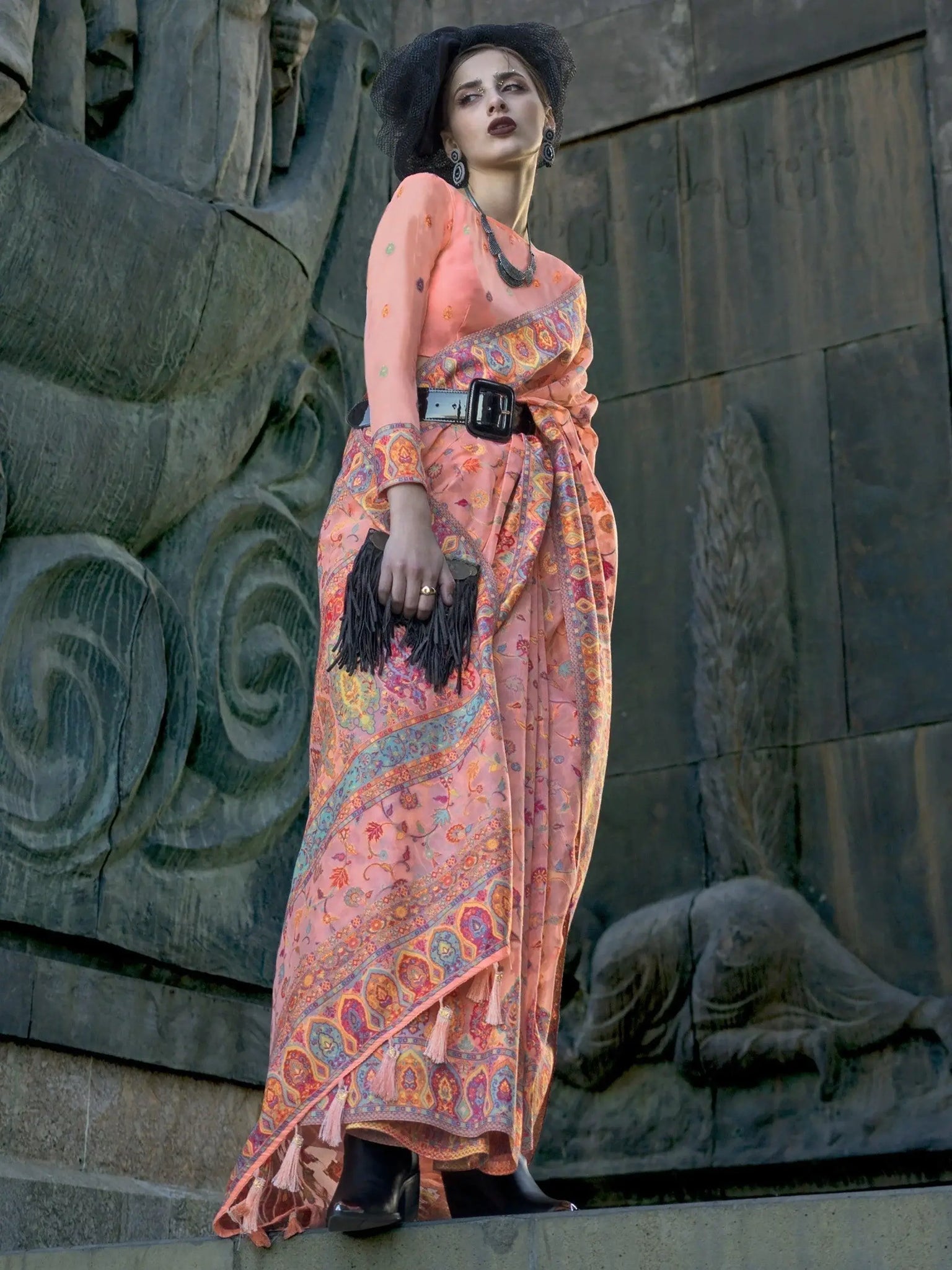 Astonishing Peach Handloom Weaving Silk Saree With Blouse - Zeel Clothing