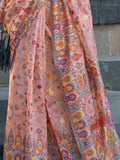 Astonishing Peach Handloom Weaving Silk Saree With Blouse - Zeel Clothing