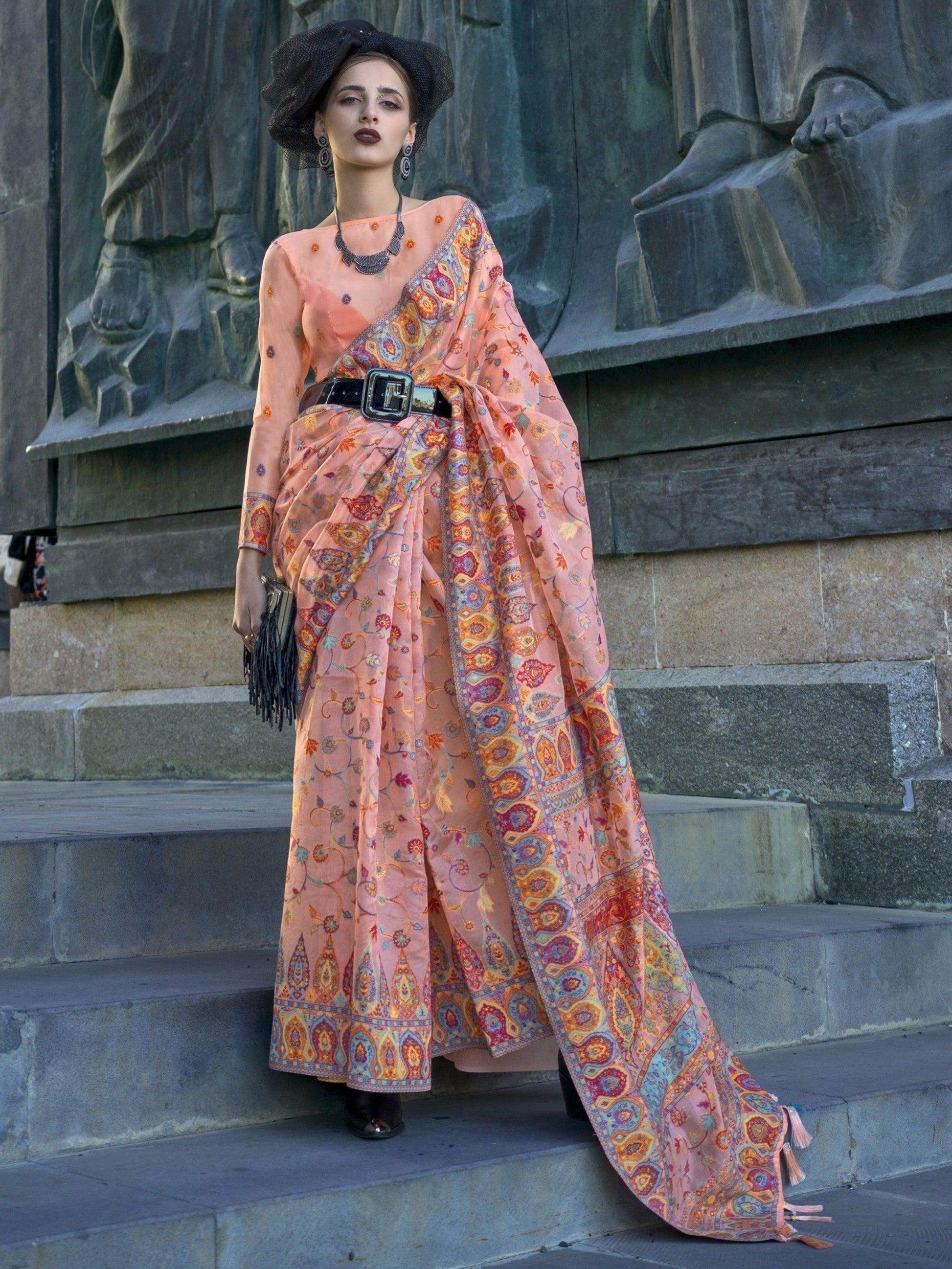 Astonishing Peach Handloom Weaving Silk Saree With Blouse - Zeel Clothing