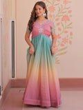 Astonishing Peach Pearl Work Organza Festival Wear Gown - Zeel Clothing