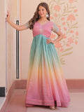 Astonishing Peach Pearl Work Organza Festival Wear Gown - Zeel Clothing