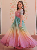 Astonishing Peach Pearl Work Organza Festival Wear Gown - Zeel Clothing