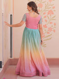 Astonishing Peach Pearl Work Organza Festival Wear Gown - Zeel Clothing