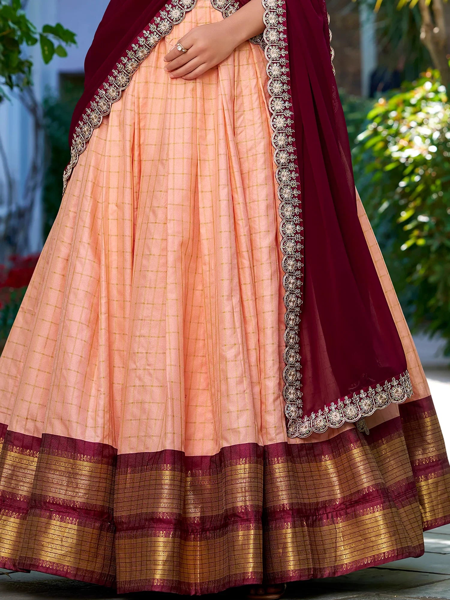 Astonishing Peach Zari Weaving Art Silk festive Wear Half Saree Lehenga - Zeel Clothing