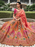 Astonishing Peach Zari Weaving Banarasi Silk Wedding Lehenga Choli - Zeel Clothing