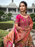 Astonishing Peach Zari Weaving Banarasi Silk Wedding Lehenga Choli - Zeel Clothing