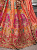 Astonishing Peach Zari Weaving Banarasi Silk Wedding Lehenga Choli - Zeel Clothing
