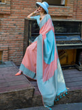 Astonishing Peach Zari Weaving Silk Festival Wear Saree With Blouse - Zeel Clothing