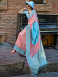Astonishing Peach Zari Weaving Silk Festival Wear Saree With Blouse - Zeel Clothing