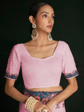 Astonishing Pink Lucknowi Work Georgette Event Wear Saree With Blouse - Zeel Clothing