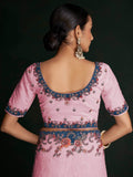 Astonishing Pink Lucknowi Work Georgette Event Wear Saree With Blouse - Zeel Clothing