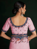 Astonishing Pink Lucknowi Work Georgette Event Wear Saree With Blouse - Zeel Clothing