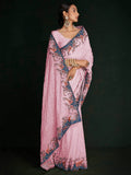 Astonishing Pink Lucknowi Work Georgette Event Wear Saree With Blouse - Zeel Clothing