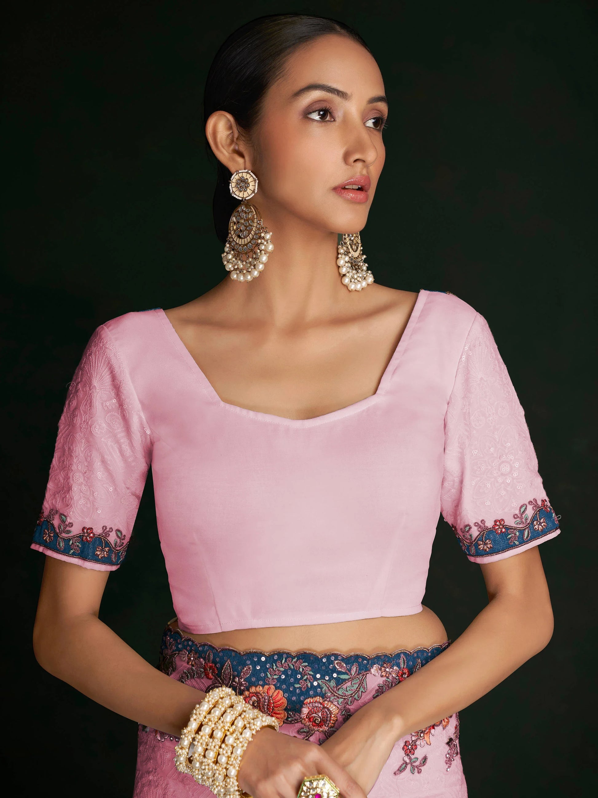 Astonishing Pink Lucknowi Work Georgette Event Wear Saree With Blouse - Zeel Clothing