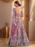 Astonishing Pink Sequins Embroidered Net Reception Wear Lehenga With Blouse