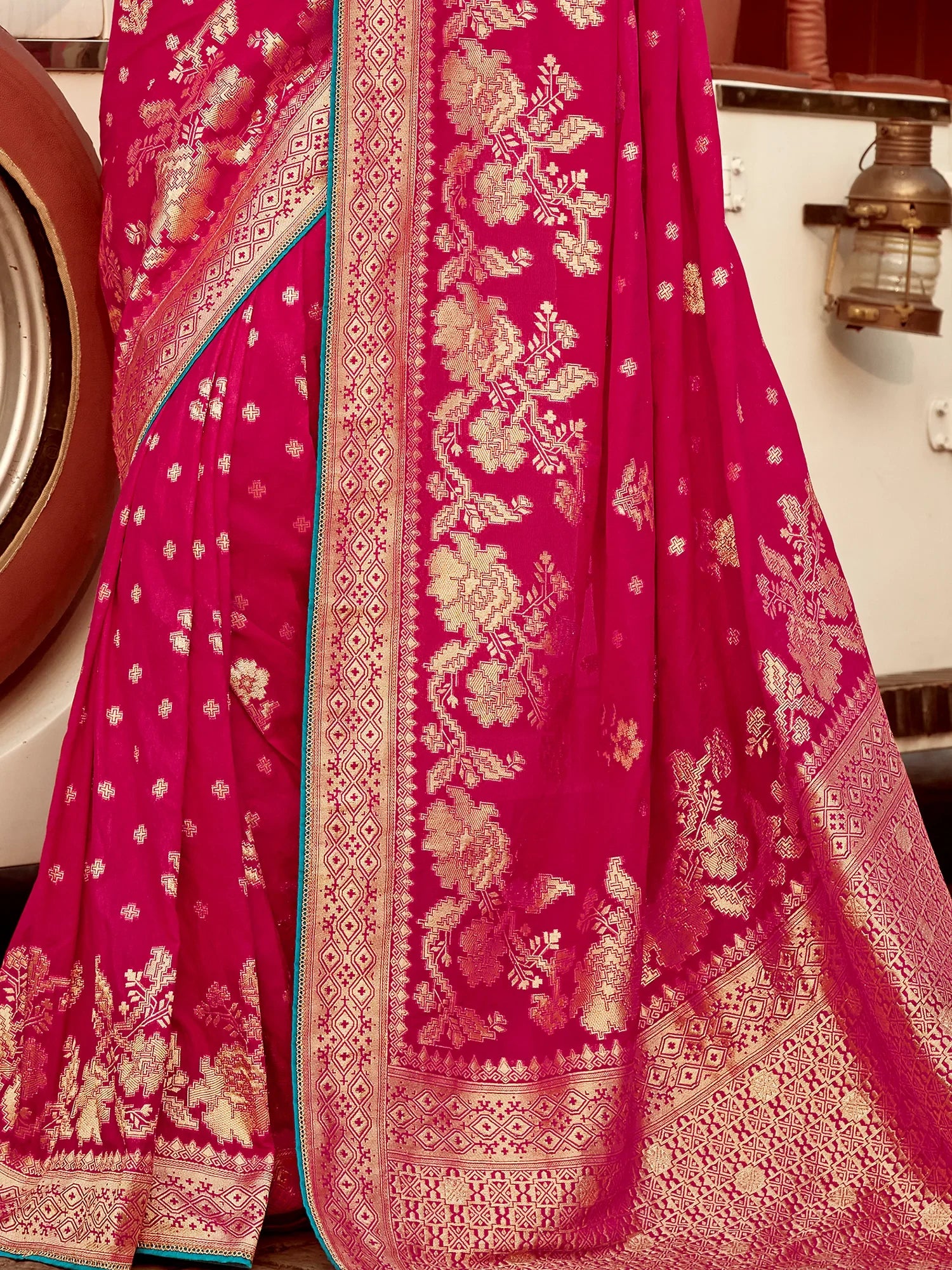 Astonishing Pink Zari Weaving Dola Silk Engagement Wear Saree - Zeel Clothing