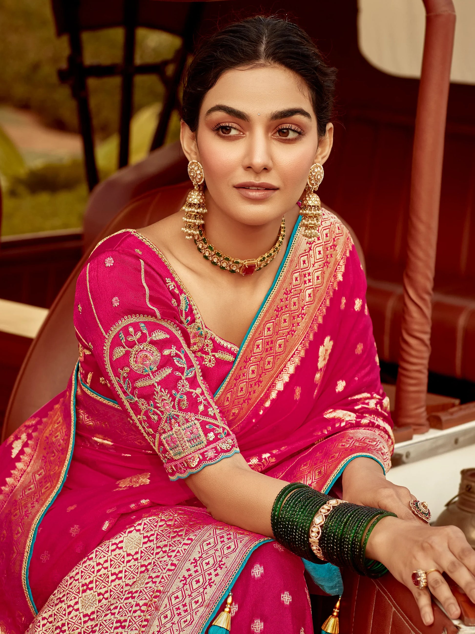 Astonishing Pink Zari Weaving Dola Silk Engagement Wear Saree - Zeel Clothing