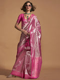 Astonishing Pink Zari Weaving Silk Wedding Wear Saree With Blouse - Zeel Clothing