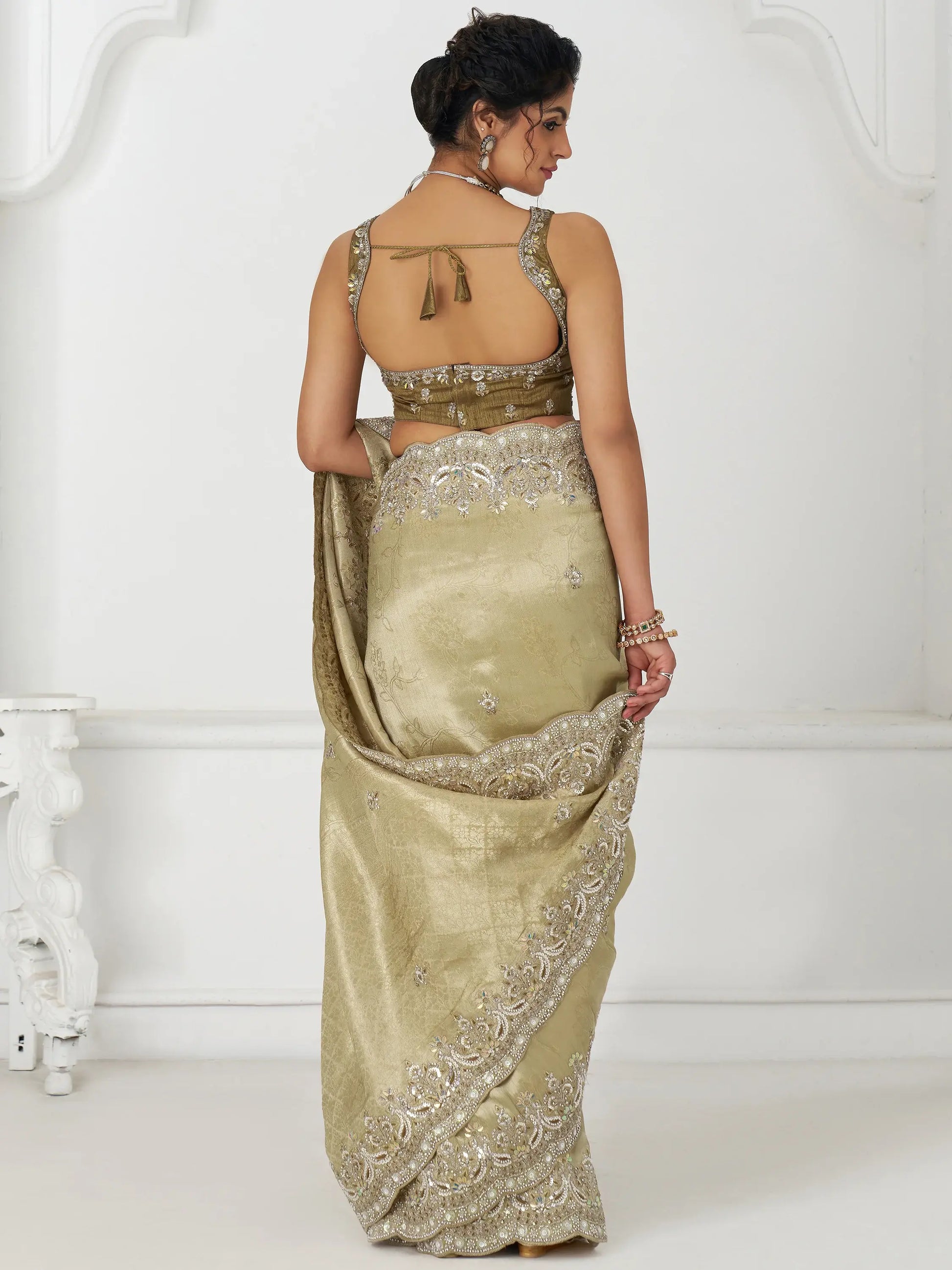 Astonishing Pista Green Dola Silk Sequins Wedding Wear Saree - Zeel Clothing