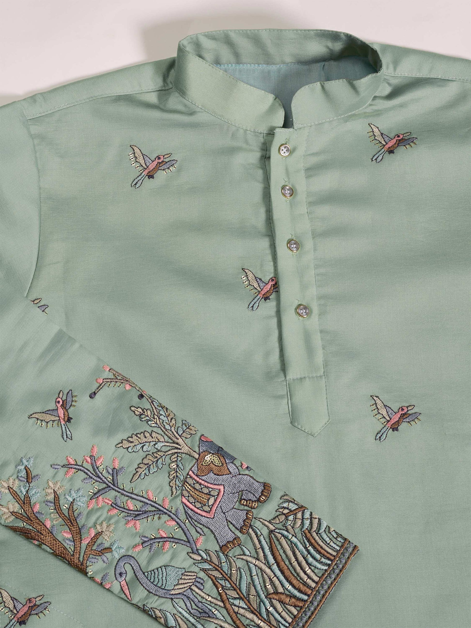 Astonishing Pista Green Embroidered Viscose Silk Wedding Wear Men Kurta