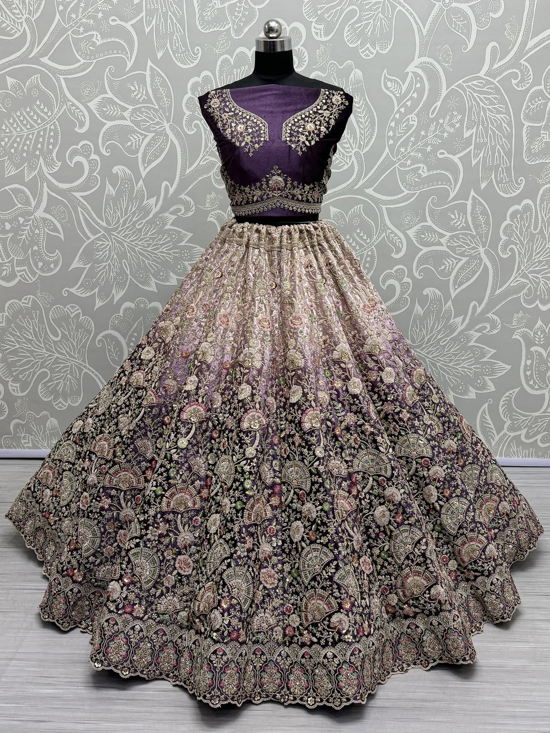 Astonishing Purple Embroidered Velvet Designer Lehenga Choli - Zeel Clothing